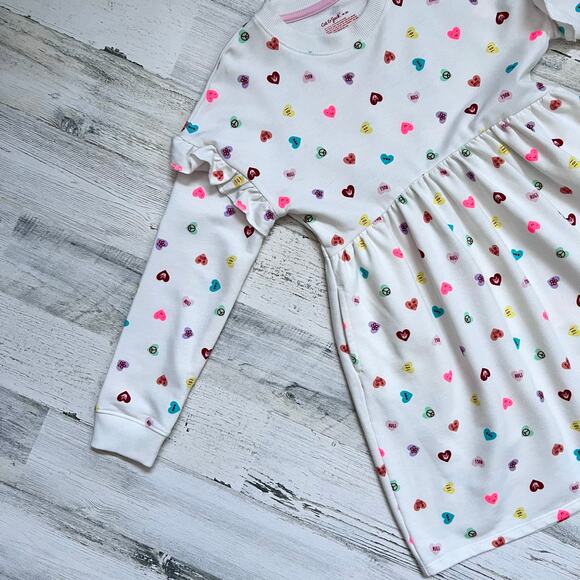 Cat & Jack Fleece Dress Girls 8 White Long Sleeve Multicolor Valentine Hearts - Picture 2 of 7